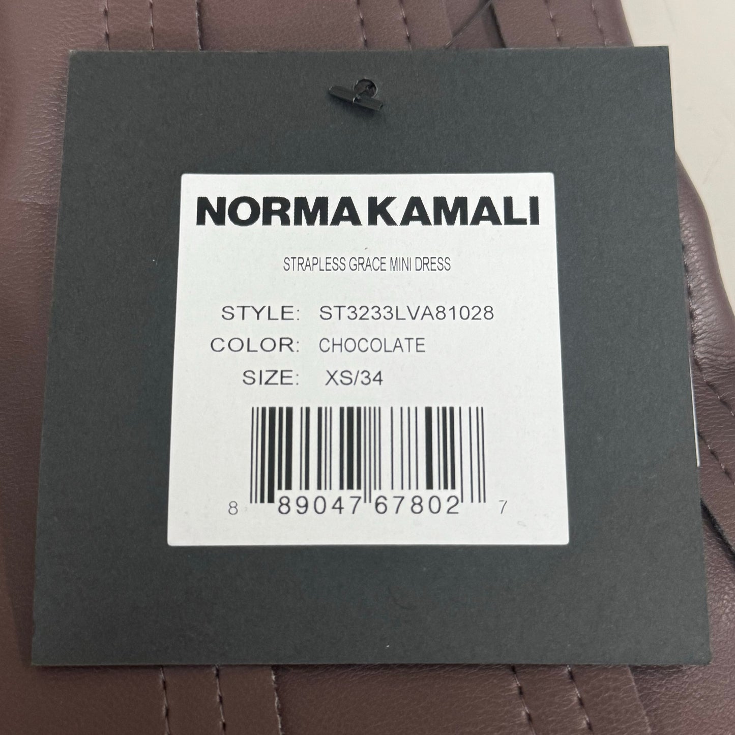 NORMA KAMALI Strapless Grace Mini Dress Unlined Women's Sz XS/34 Chocolate