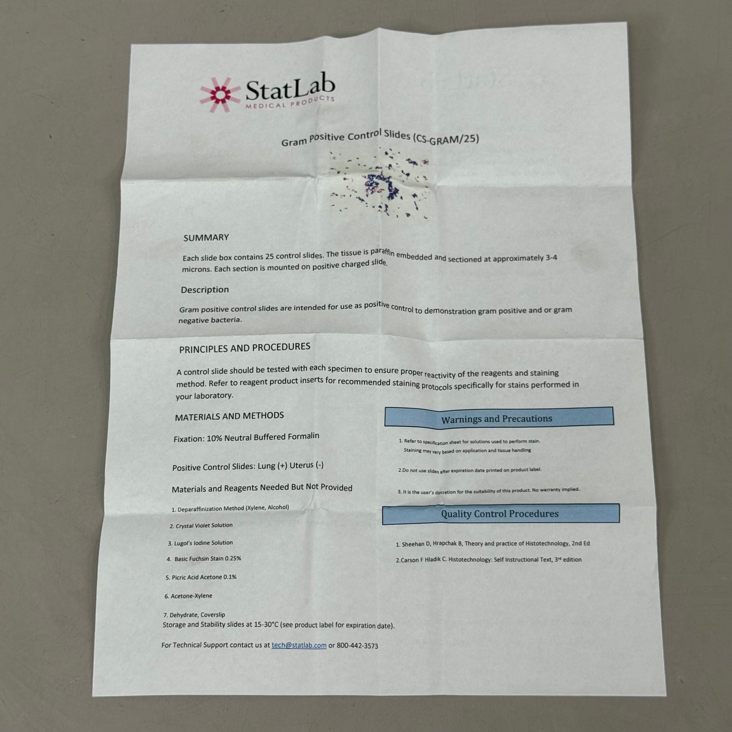 STATLAB (25 Pack) Gram Stain +/- Control Slides For Medical Use 80857H BB:12/26
