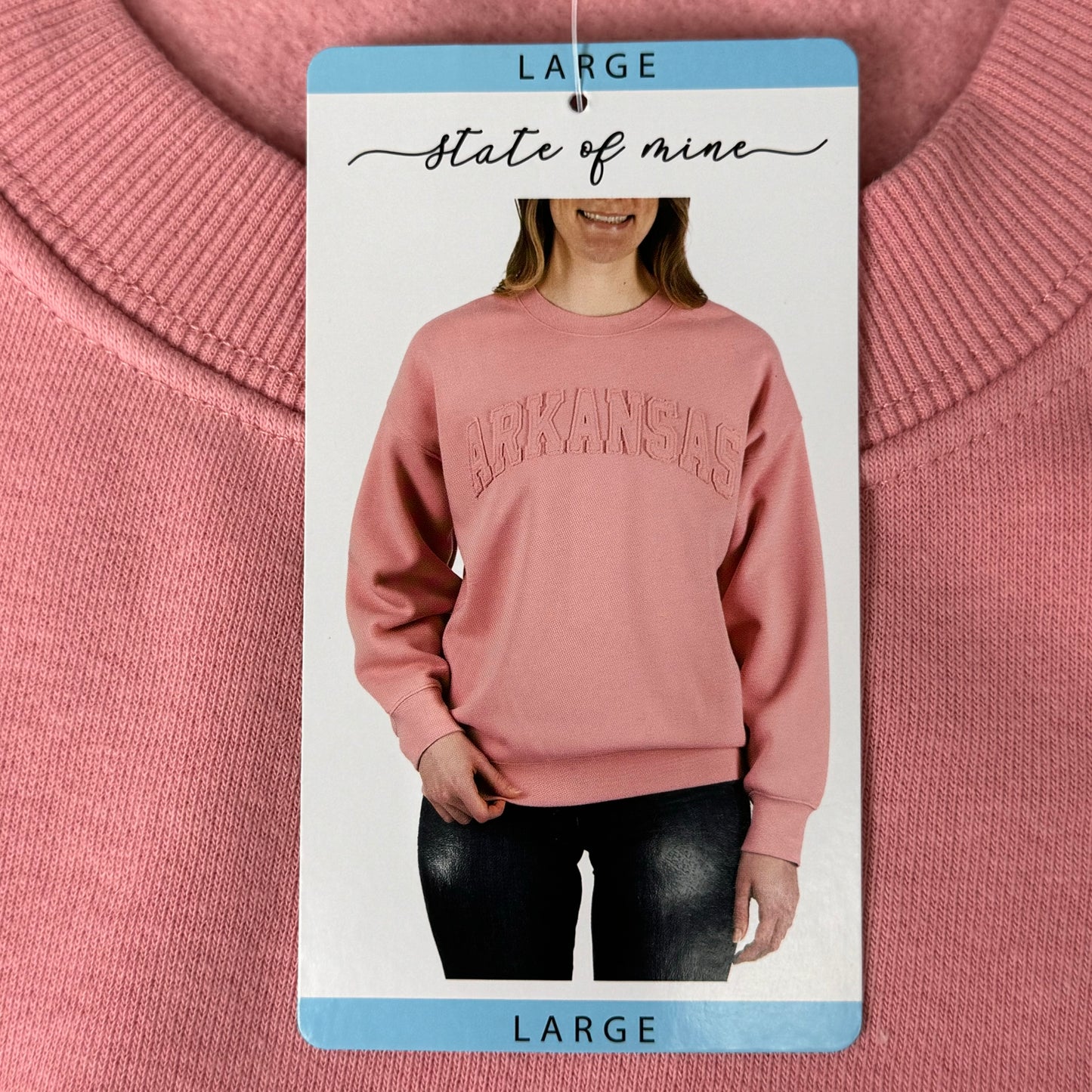 STATE OF MINE Sewn on New Mexico Crewneck Hoodie Blush Pink Women's Sz L 15711