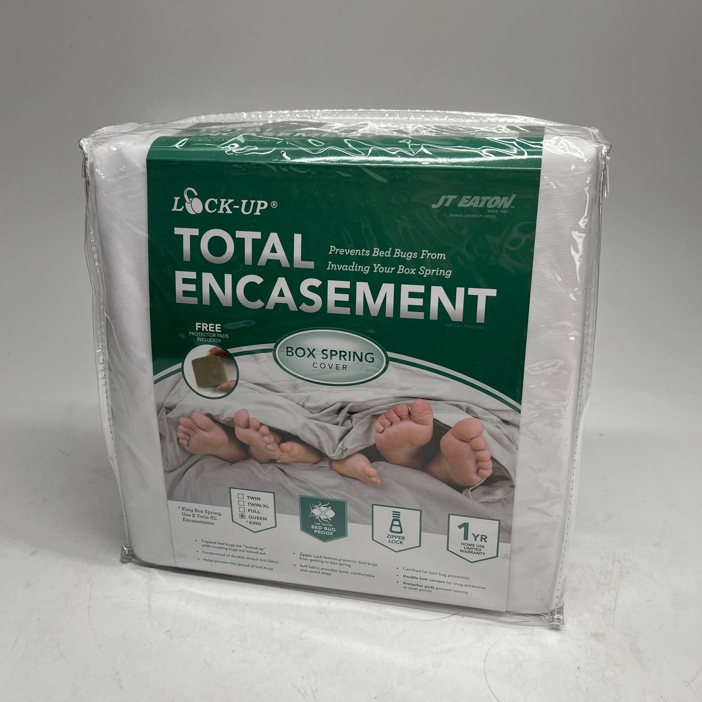 JT EATON Lock Up Box Spring Encasement Prevents Bed Bugs Queen White 80QUBOX