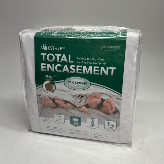 JT EATON Lock Up Box Spring Encasement Prevents Bed Bugs Queen White 80QUBOX