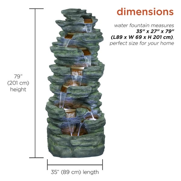 ZA@ ALPINE Multi-tiered Cascading Stone Fountain with LED Lights Sz 79" serie TZL274 (AS-IS, Damage)