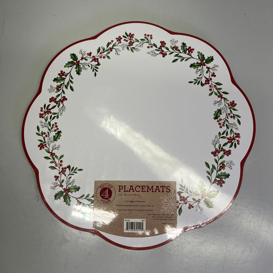ZA@ BENSON MILLS (SET OF 4) Holly Wreath Scalloped Cork Backed  15" Red/White/Green