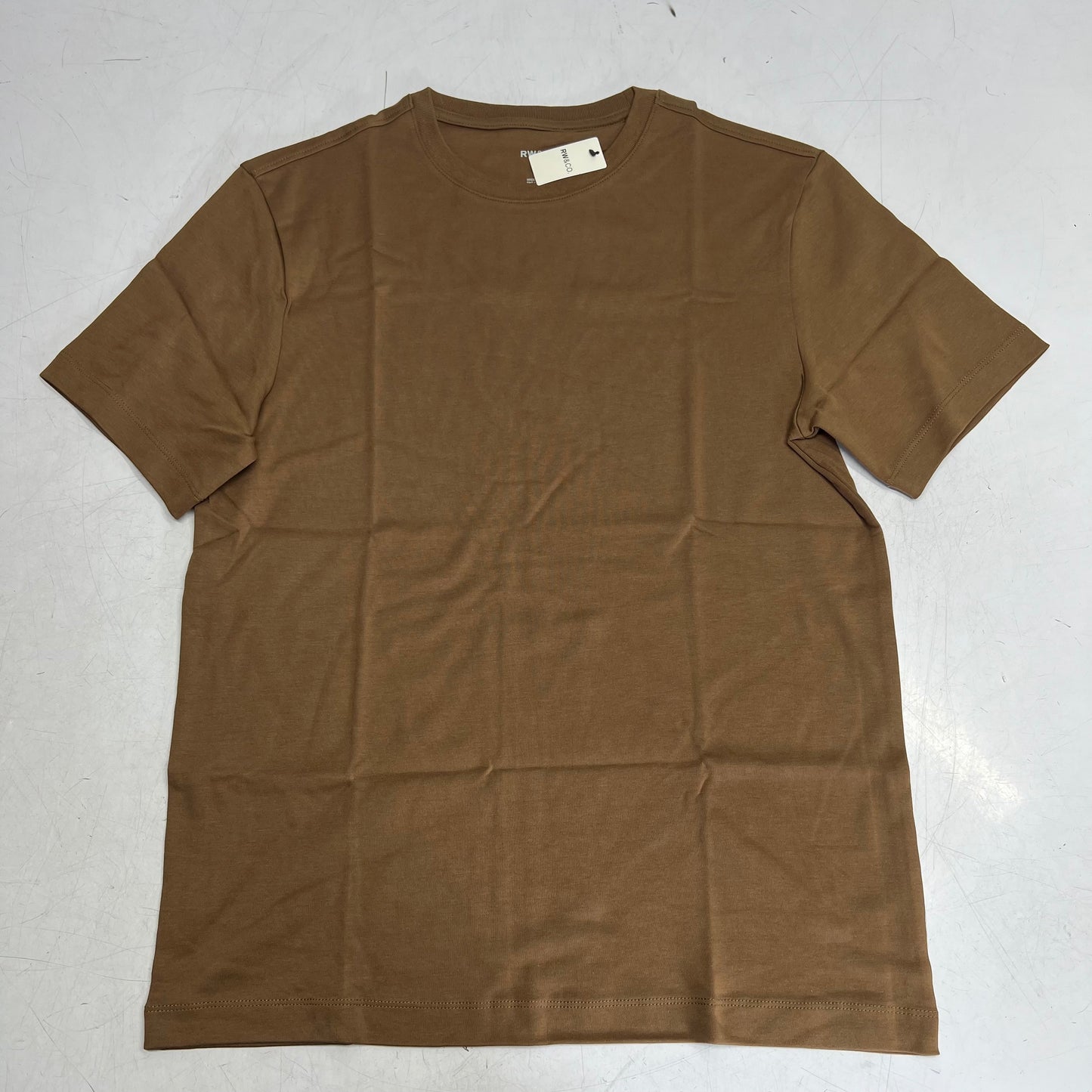 RW & CO Solid Interlock Cotton Crew-neck Tee Men's Sz S Tabacco 494222