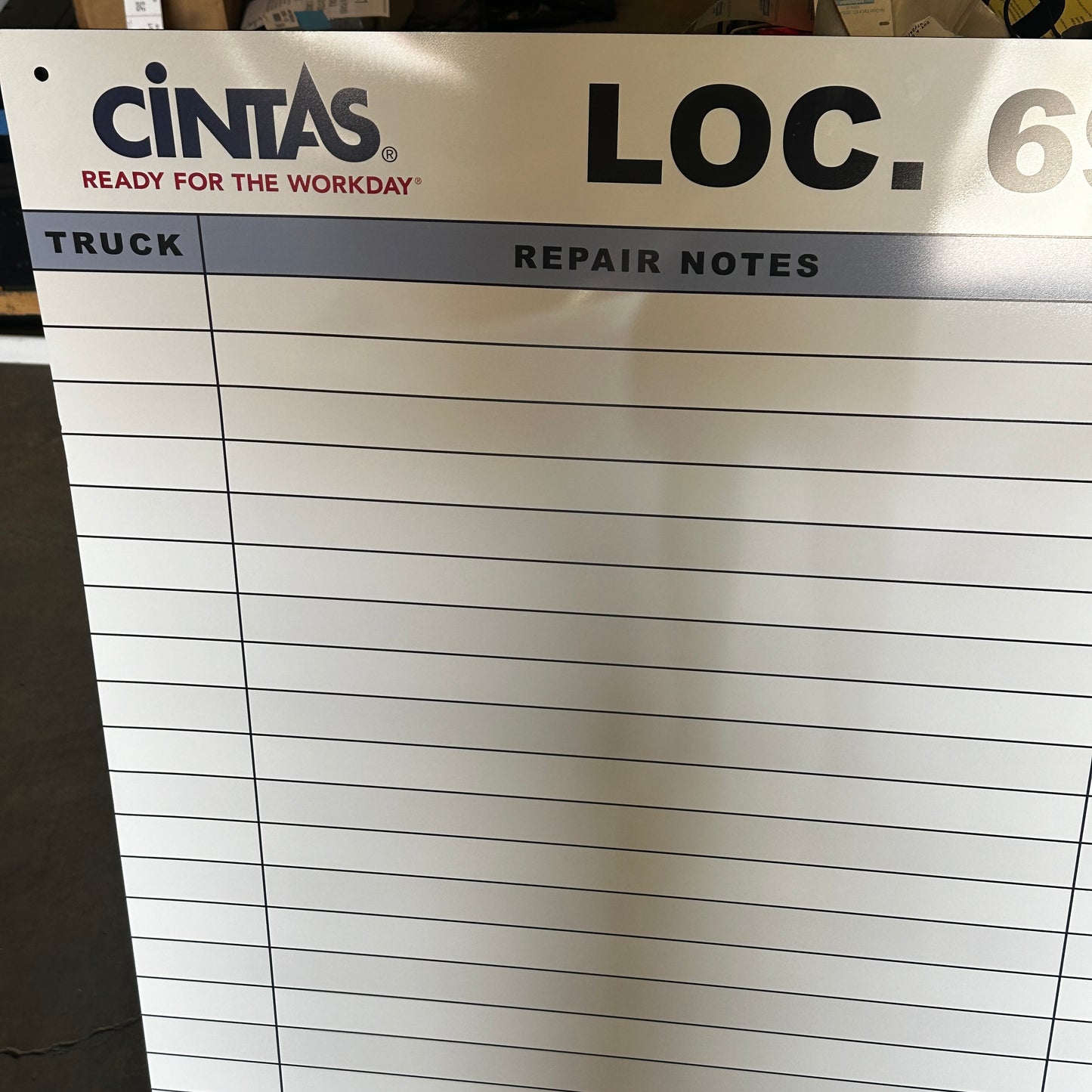 Cintas Fleet Management Whiteboard - LOC. 694 Truck Repair Notes Board Used