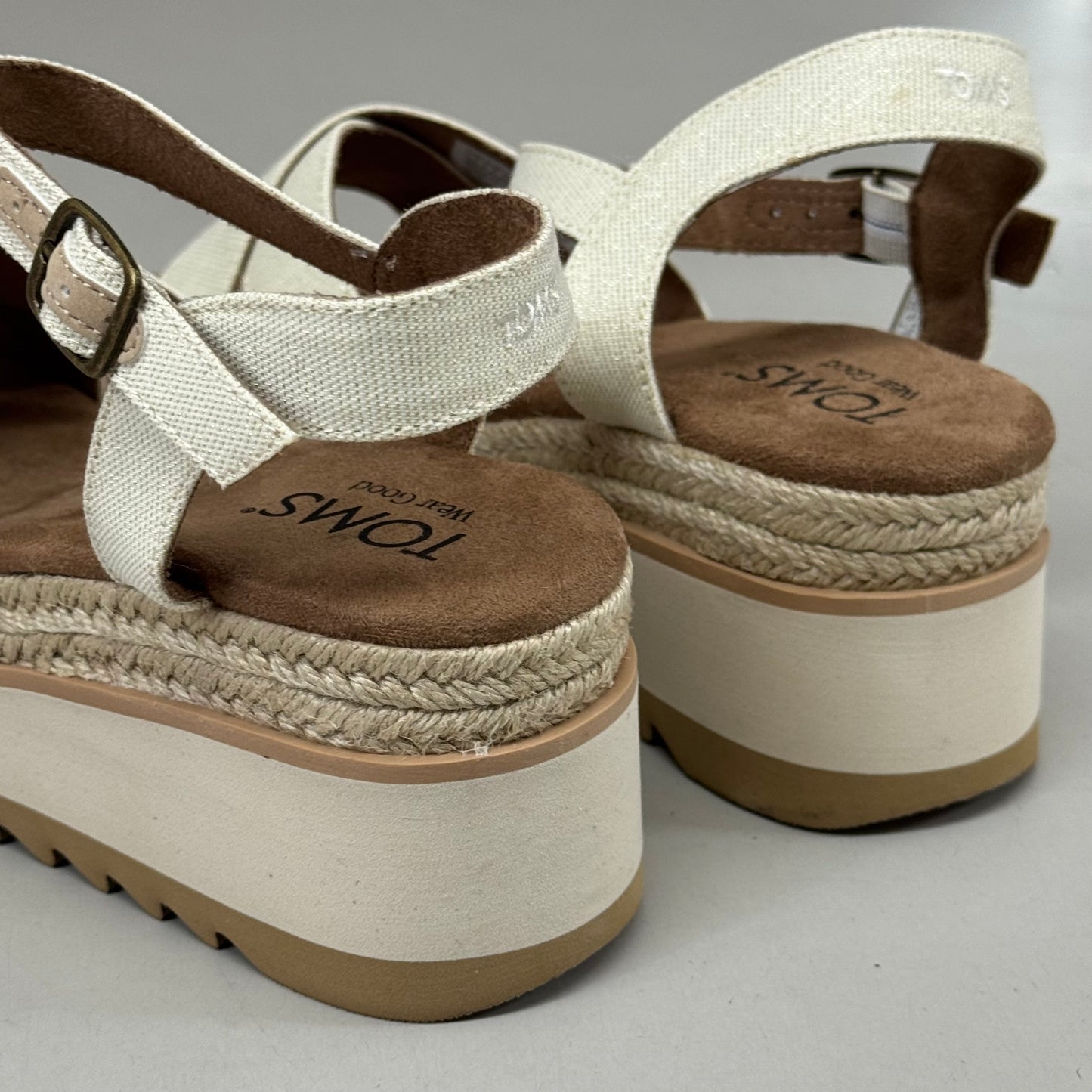 TOM'S Noelani Platform Wedge Sandals Women's Sz 8 EU38.5 Natural/Gold  10022418