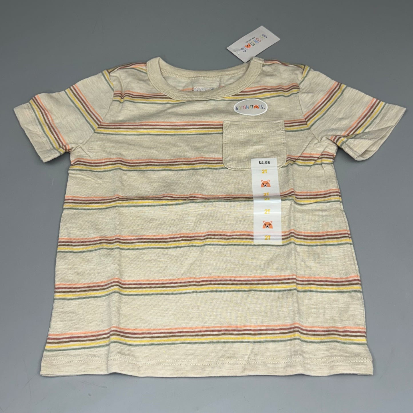 GARANIMALS (2 Pack) Toddler Tee Shirt SS POCKET TEE STRIPE Oatmeal Size 2T