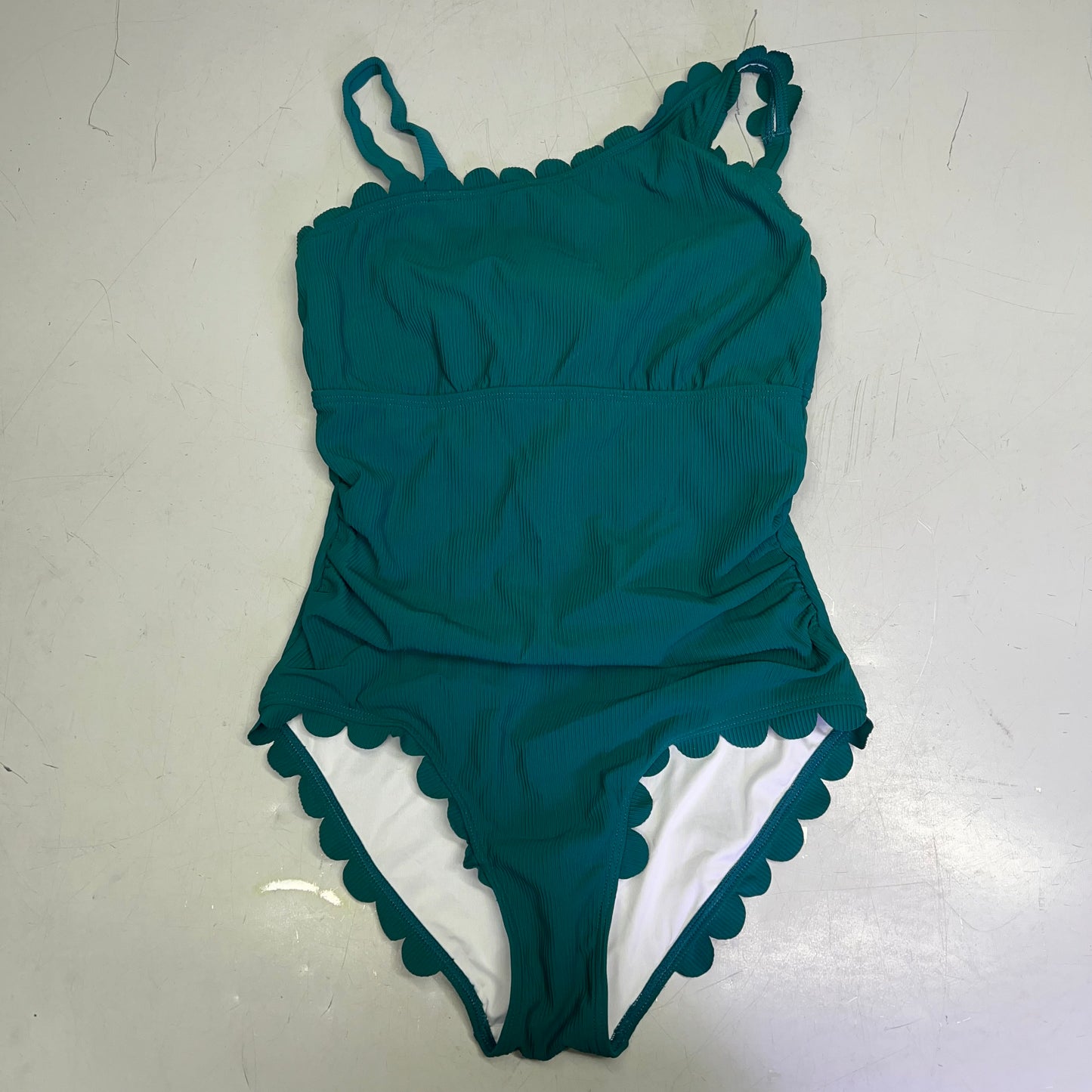CHARMO Asymmetrical Retro Ribbed Moderate One Piece Swimwear Wmn Sz M Blue/Green
