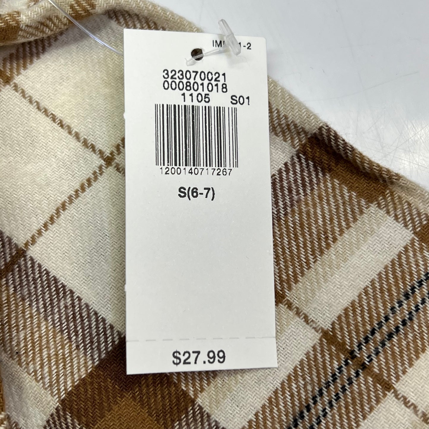 OLD NAVY Long-Sleeve Pocket Plaid Flannel Shirt Boy's Sz S White/Burnt Orange