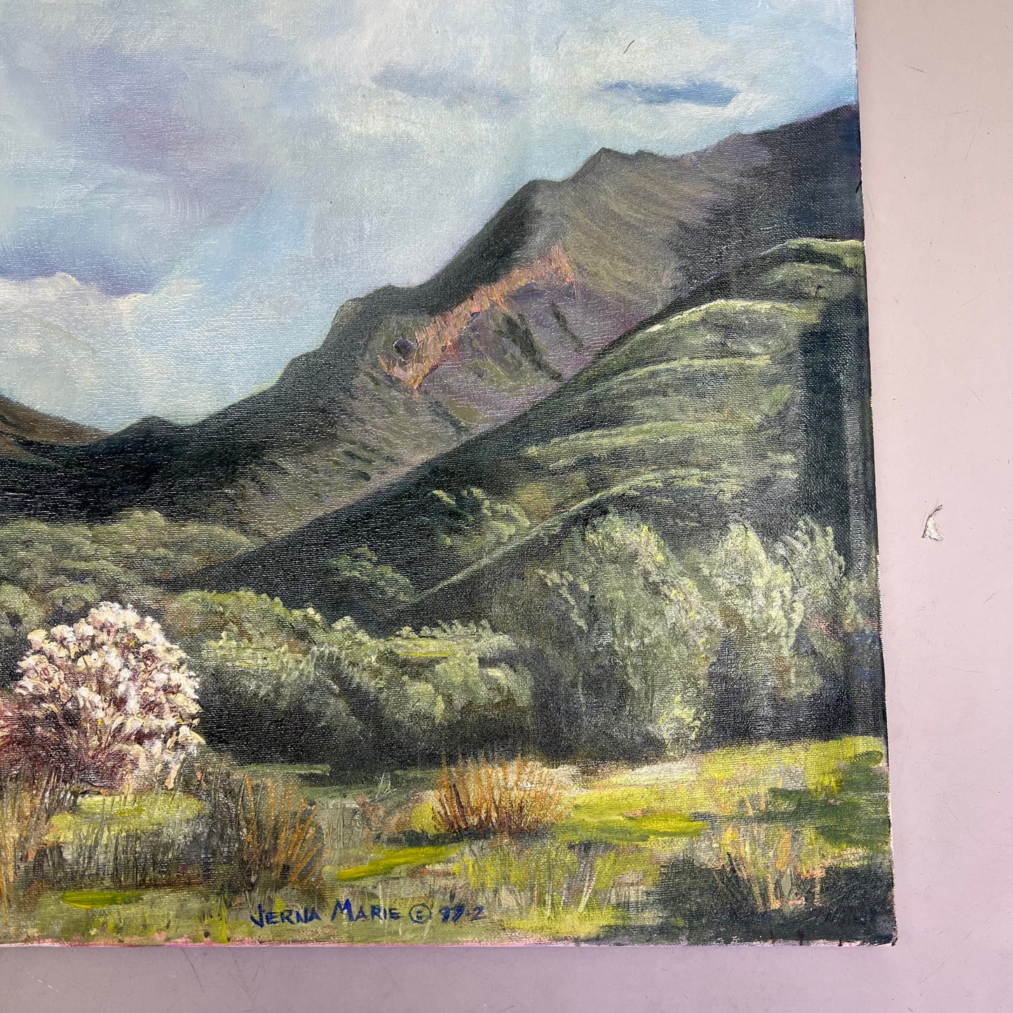 VERNA MARIE (CAMPBELL) Textured Oil Panting On Canvas Desert Mountains 24"x20"