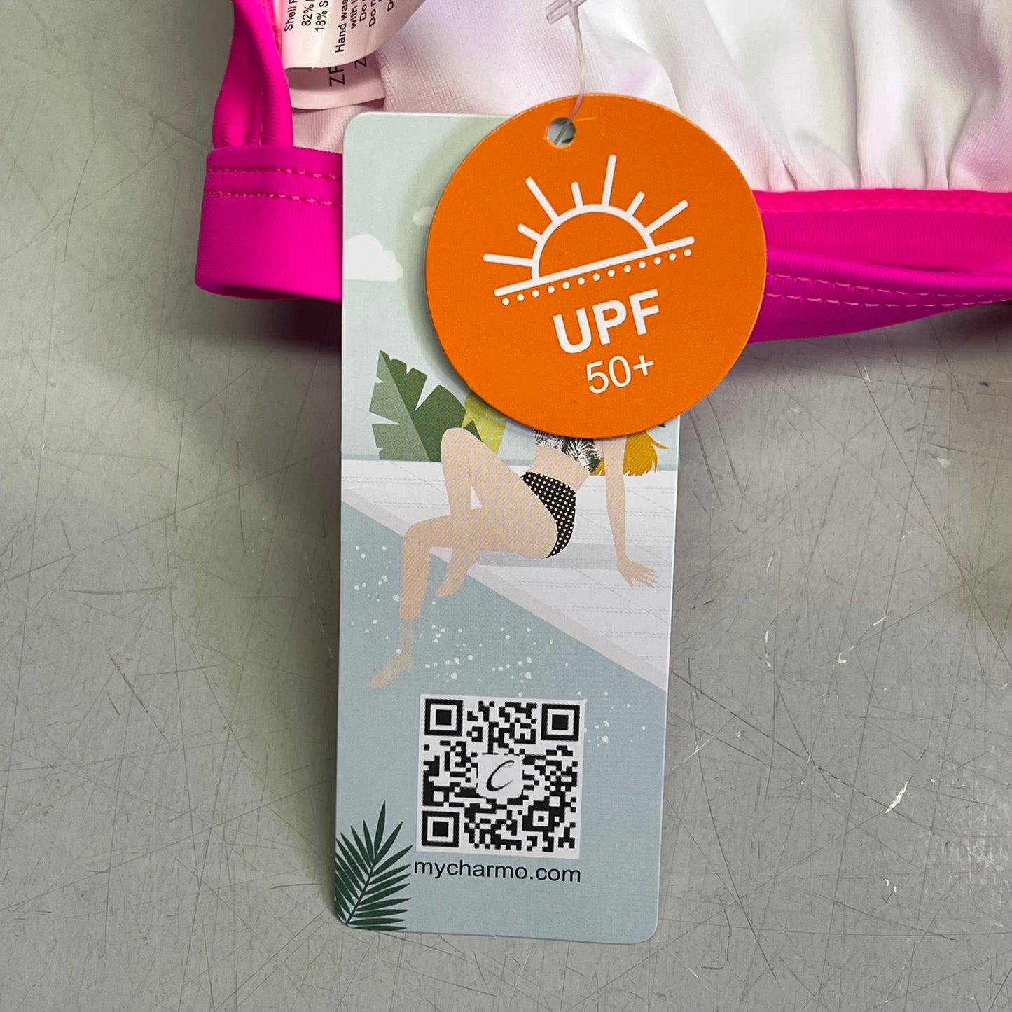 CHARMO Crochet Triangle High Waisted Bottom Bikini Set Women's Sz M Hot Pink