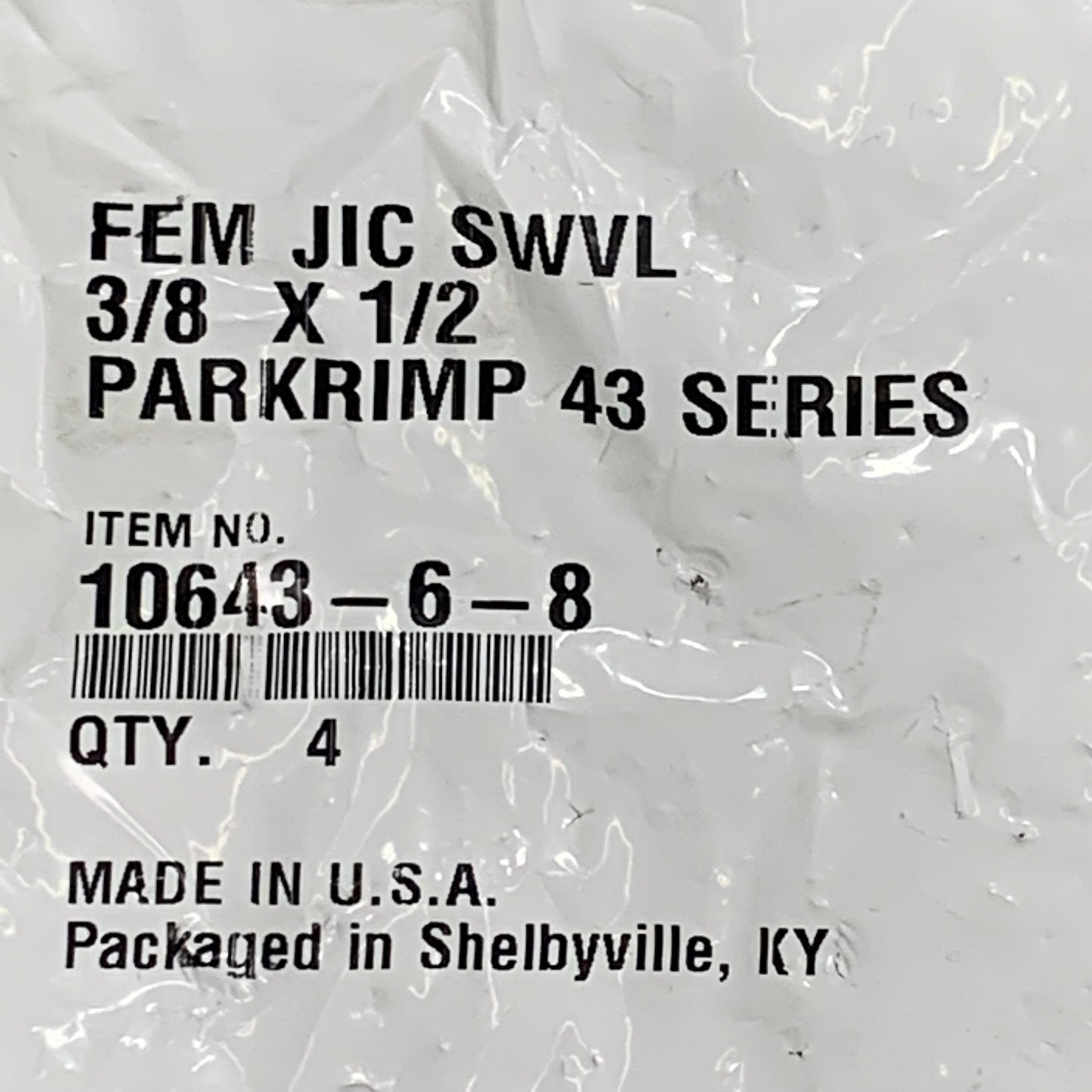 PARKER (4 PACK) Hydraulic Hose Female JIC Swivel 3/8" x 1/2" Steel 10643-6-8