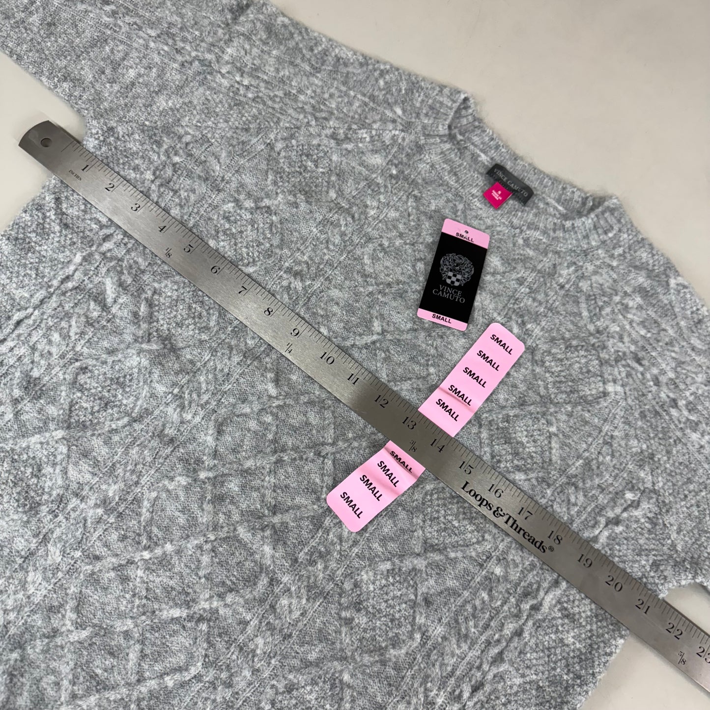 VINCE CAMUTO Cable Knit Sweater Women's Sz-S Light Heather Grey SC2895