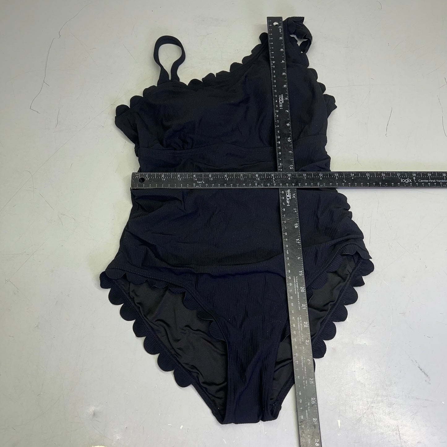 CHARMO Asymmetrical Retro Ribbed Moderate Cut One Piece Swimwear Wmn Sz L Black