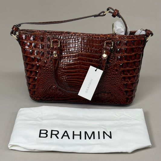 BRAHMIN Melbourne Leather Crocodile Embossed Mini Asher Tote Bag (Brown)