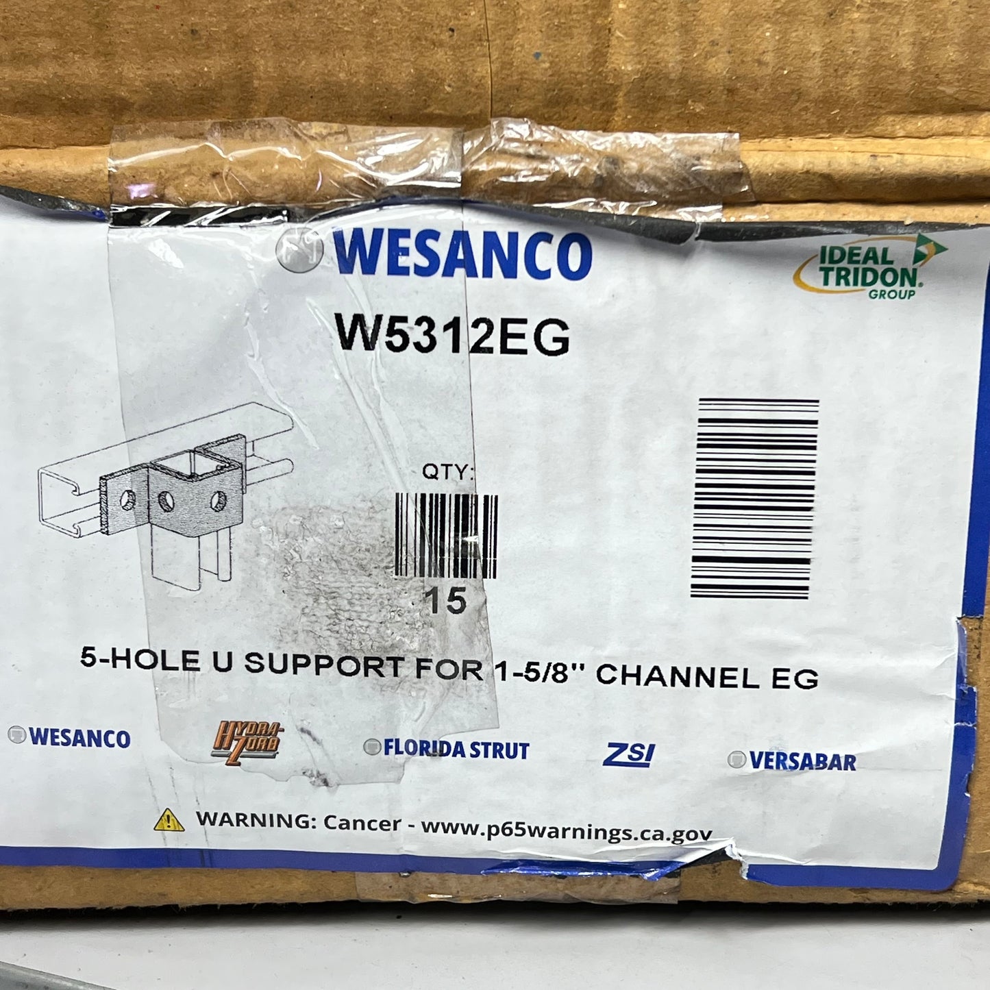 WESANCO Five-hole "u" Supports For W200 Or W210 For 1-5/8" Channel W5312EG