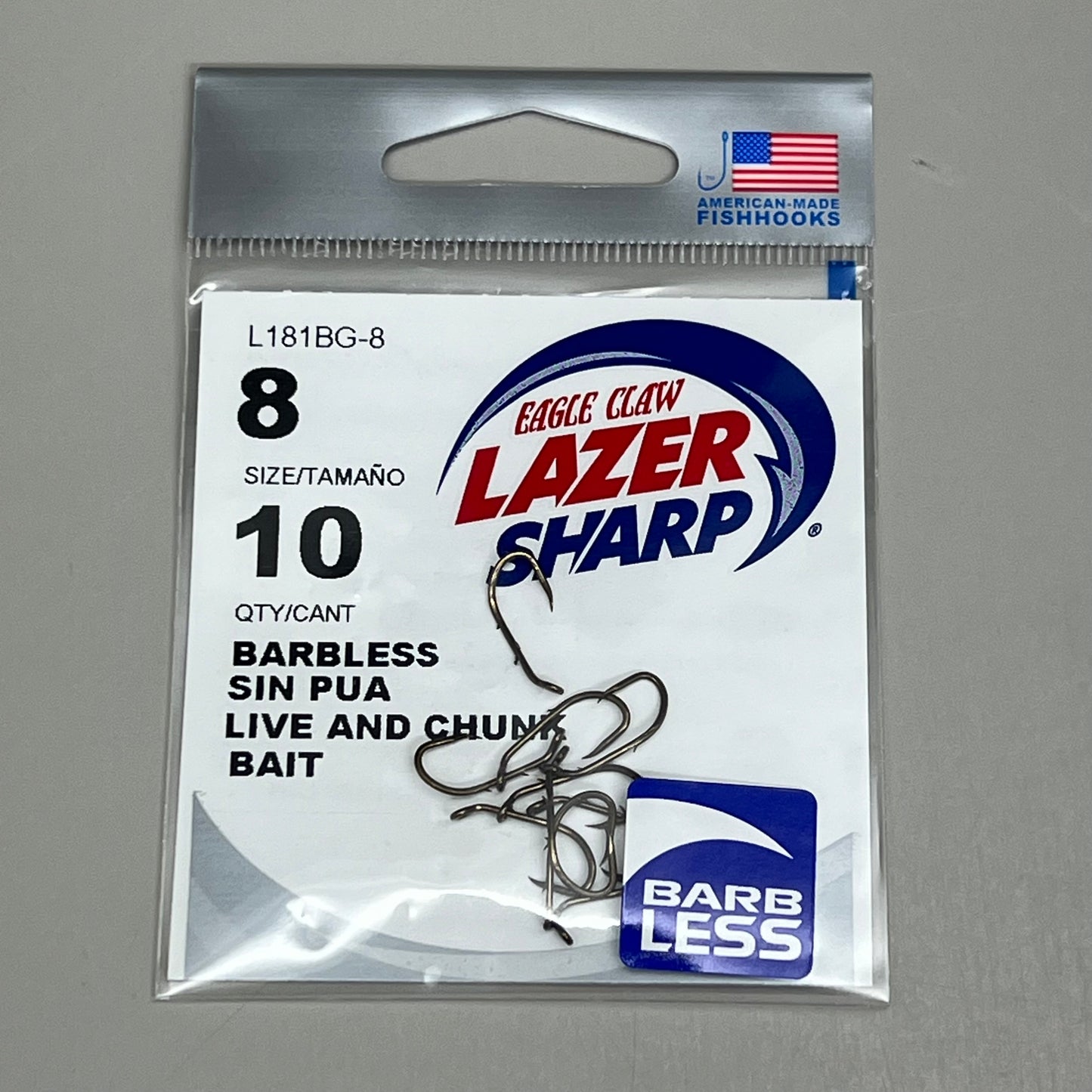 EAGLE CLAW (5 PACK) Lazer Sharp Barbless Baitholder Hook Bronze #8 10pc L181BG-8