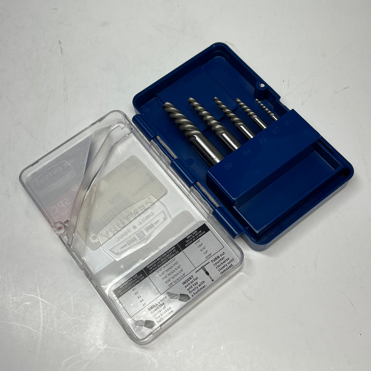 ZA@ CENTURY  Hard Case of Screw Extractors  Set of 5  70294