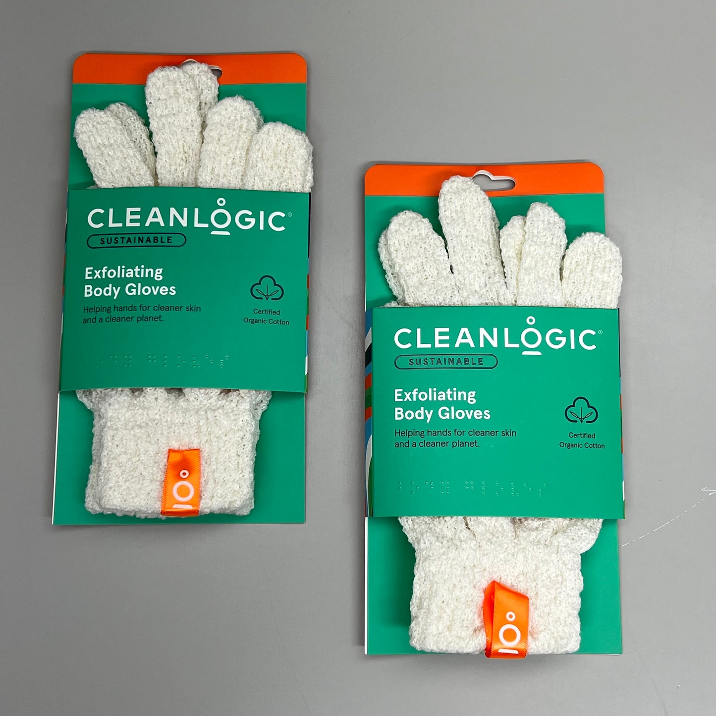 CLEANLOGIC (2 PACK) Certified Organic Cotton Exfoliating Body Gloves White 1200166