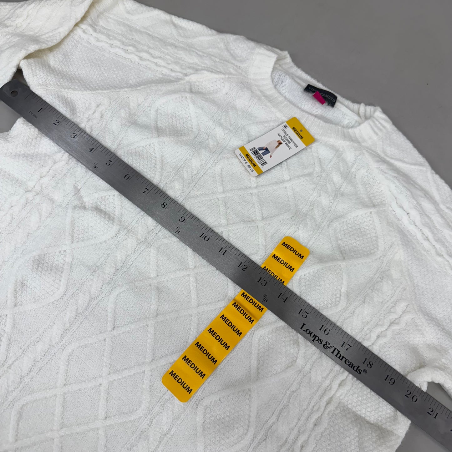 VINCE CAMUTO Cable Knit Sweater Women's Sz-M Antique White SC2895