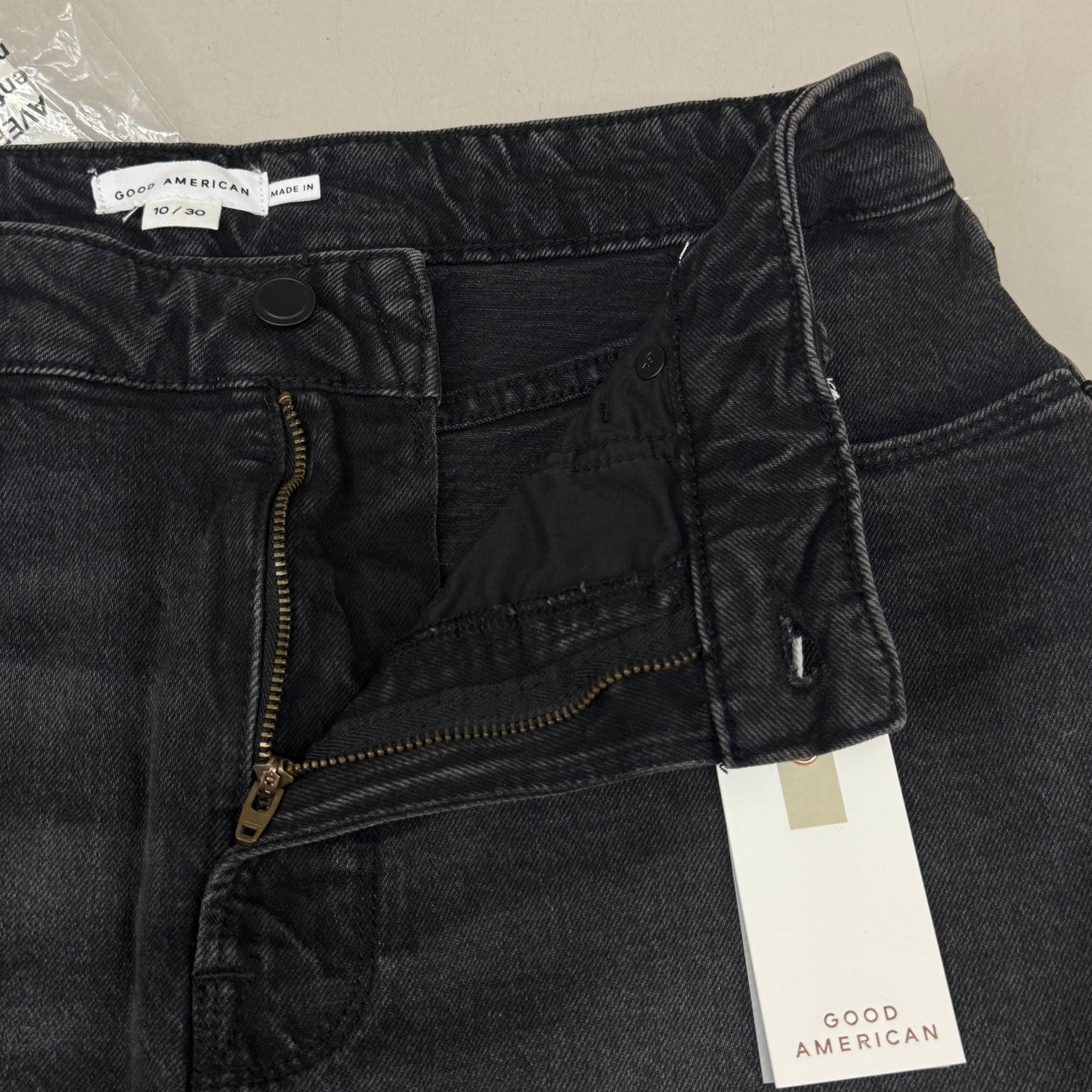 GOOD AMERICAN Denim Crystal Trim Skirt Women's Sz 10 Black376 GFD301