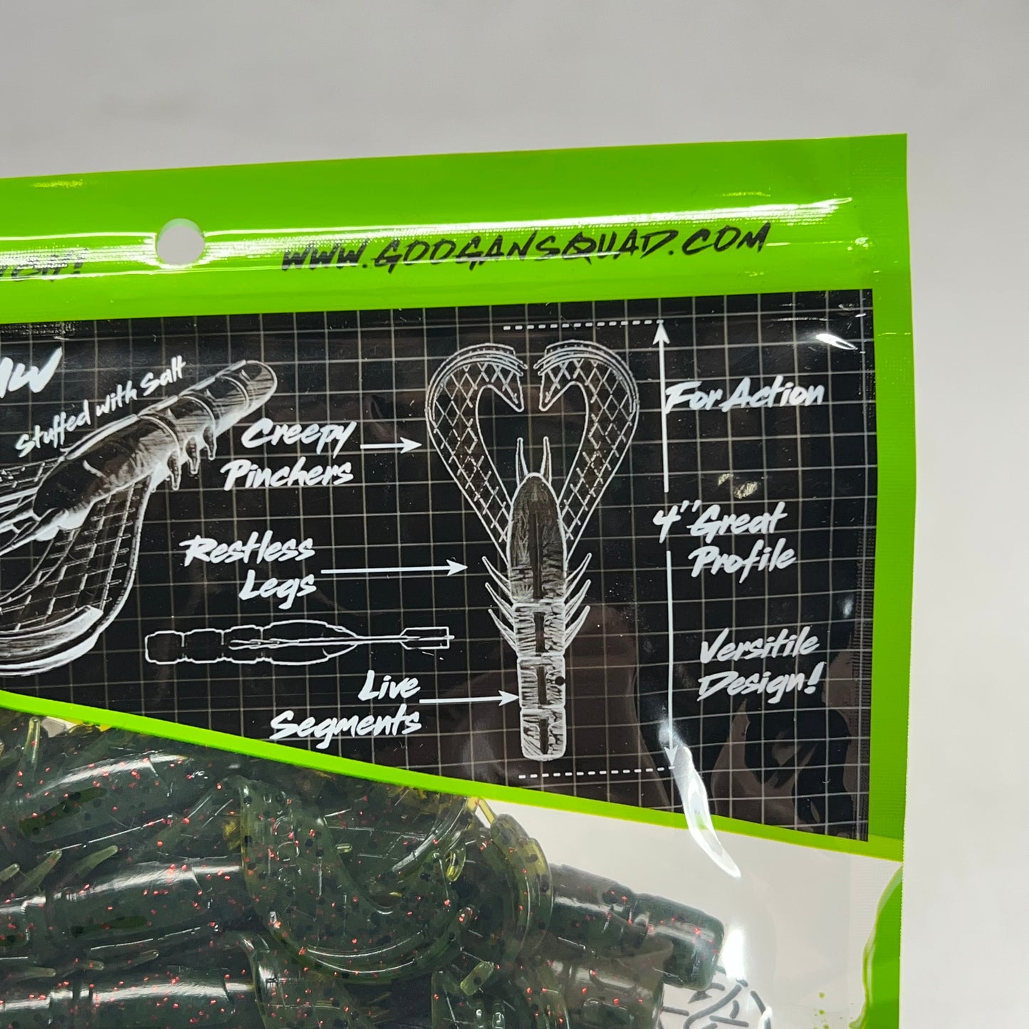 GOOGAN BAITS (5 PACK) Craw Soft Craw Bait w/ Salt 4" Watermelon Red Flake