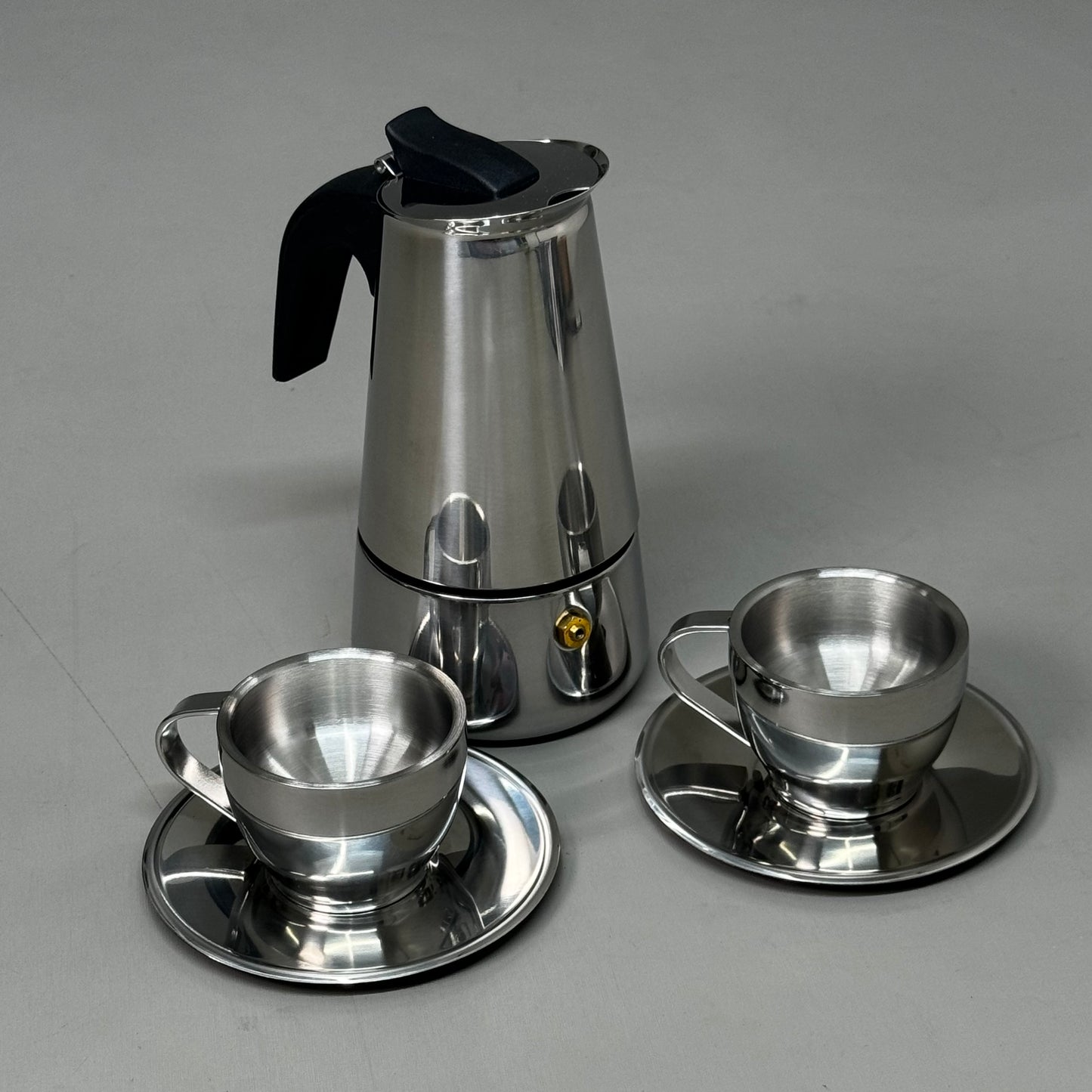 COOK PREP EAT 5-Piece Stainless Steel Espresso Coffee Maker w/ Cups Set 13435193