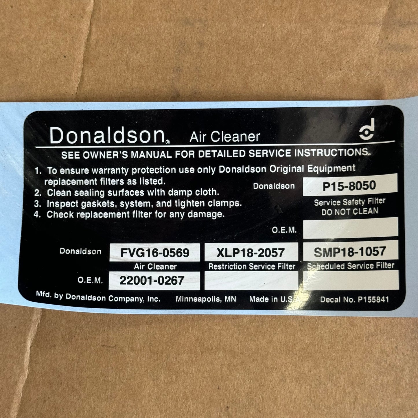 DONALDSON Air Cleaner P15-8050 27”Dx22”H Black