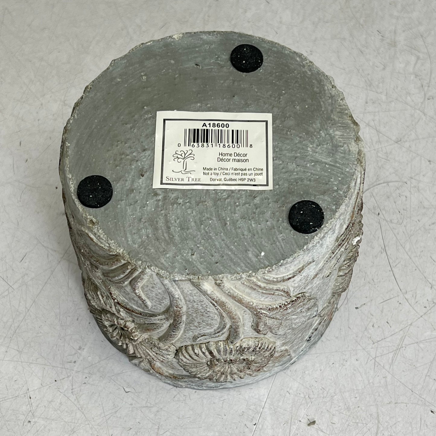 SILVER TREE Cement Flower Pattern Plant Pot 5.5" Dia X 5" Deep Grey A18600