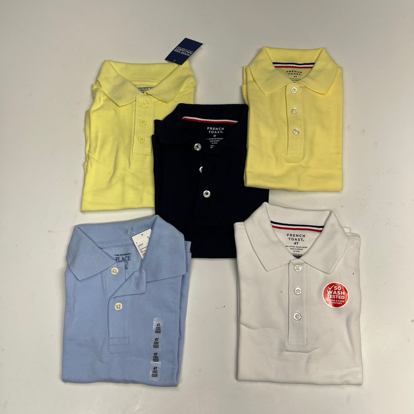 ZA@ (LOT OF 5) 3 Button Short Sleeve Polo Shirts  Boy's Sz 4T Yellow, Navy, Light Blue & White