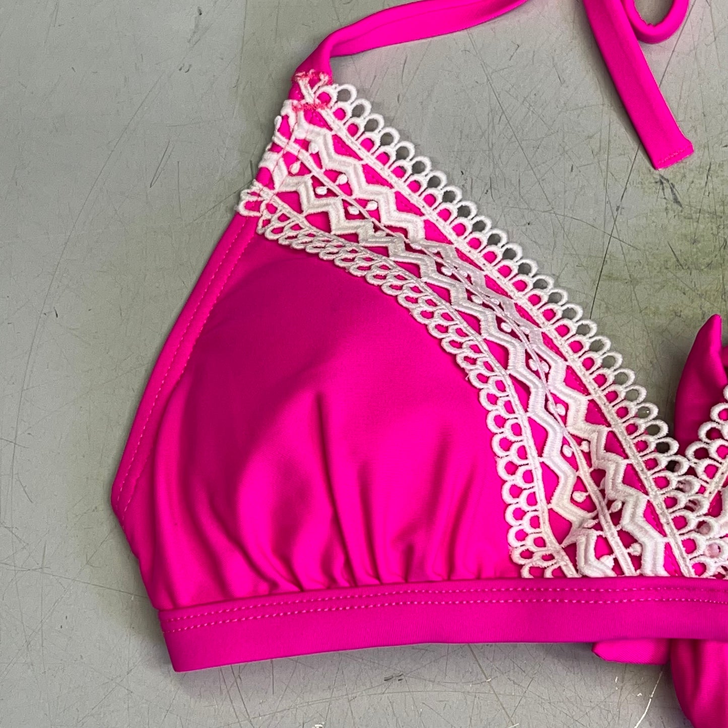 CHARMO Crochet Triangle High Waisted Bottom Bikini Set Women's Sz M Hot Pink