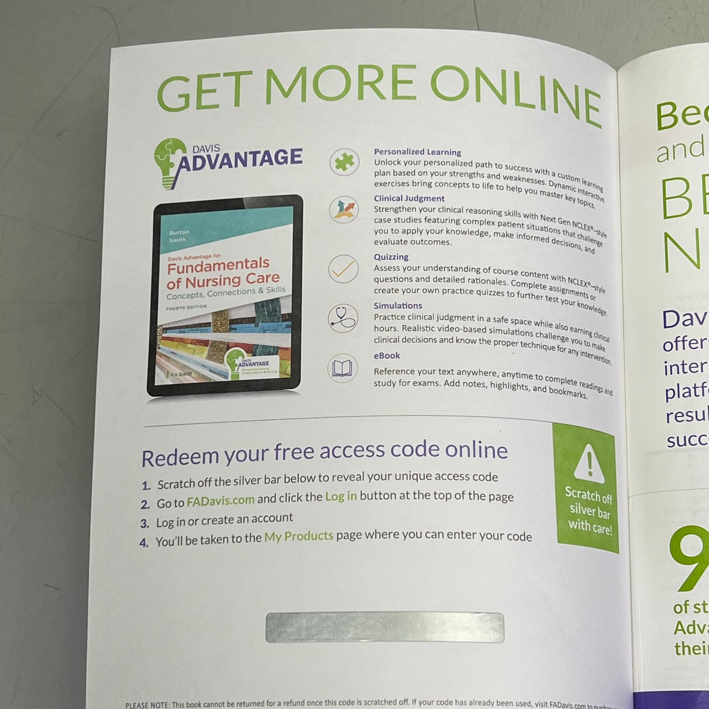 DAVIS ADVANTAGES FOR FUNDAMENTALS OF NURSING CARE 4th Edition Paperback Book