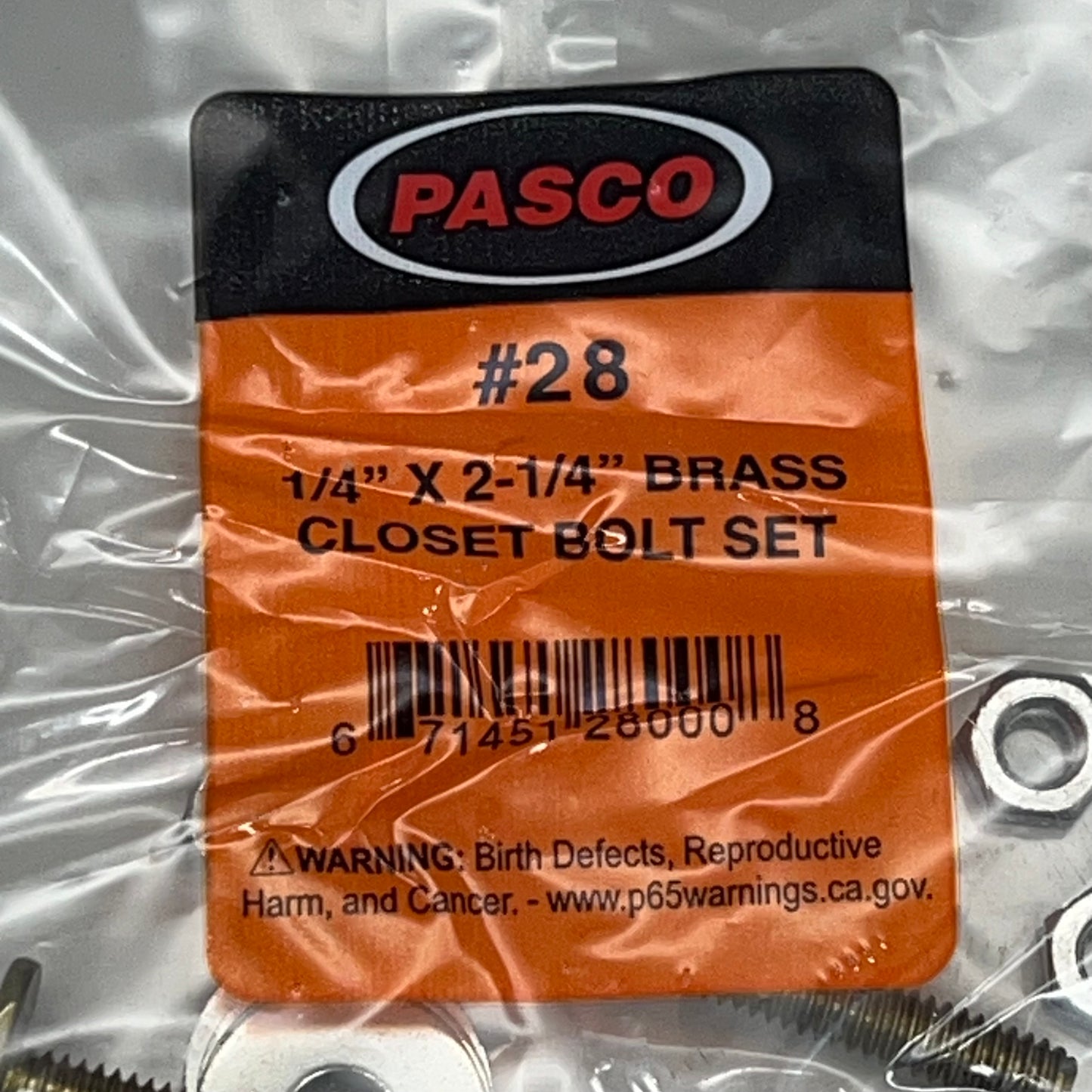 PASCO (50 PACK) 1/4" X 2-1/4" Brass Closet Bolt Set #28