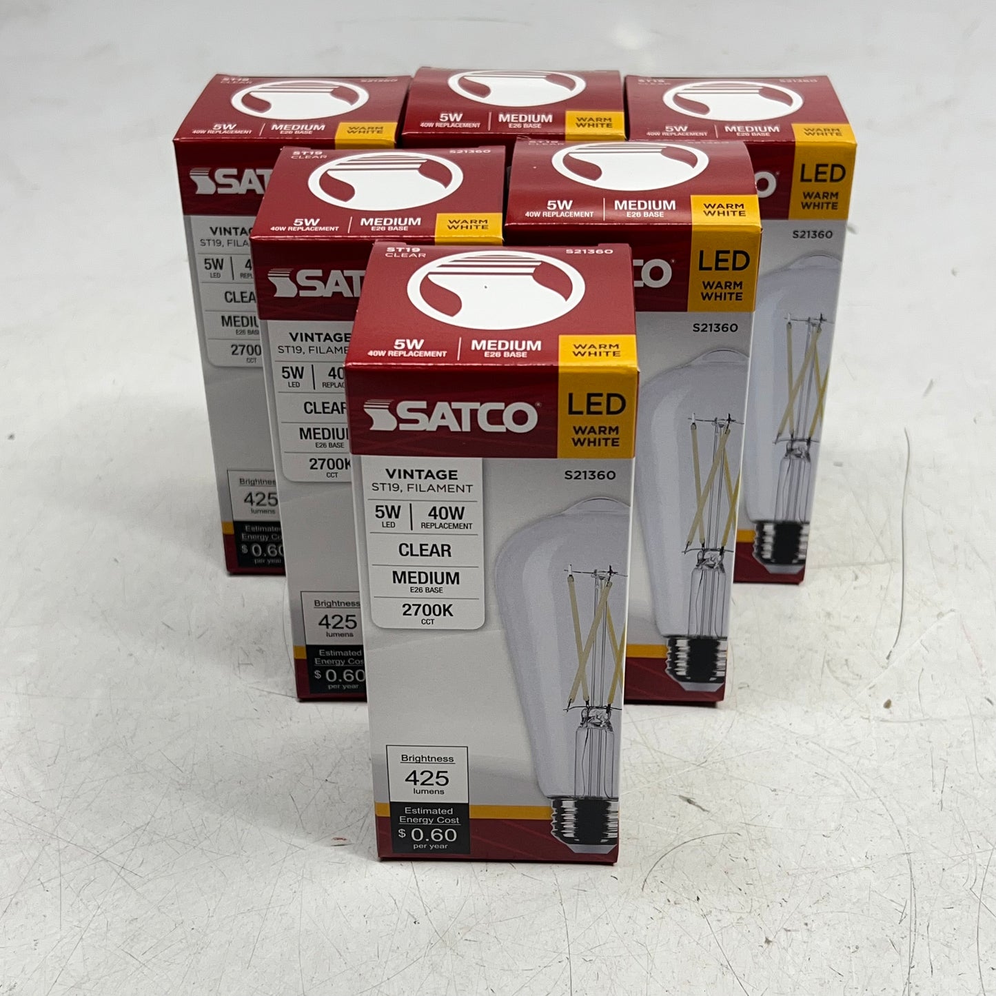 SATCO (6 PACK) Edison Style Bulb 5W LED ST19 2700K Warm White/Clear Glass S21360