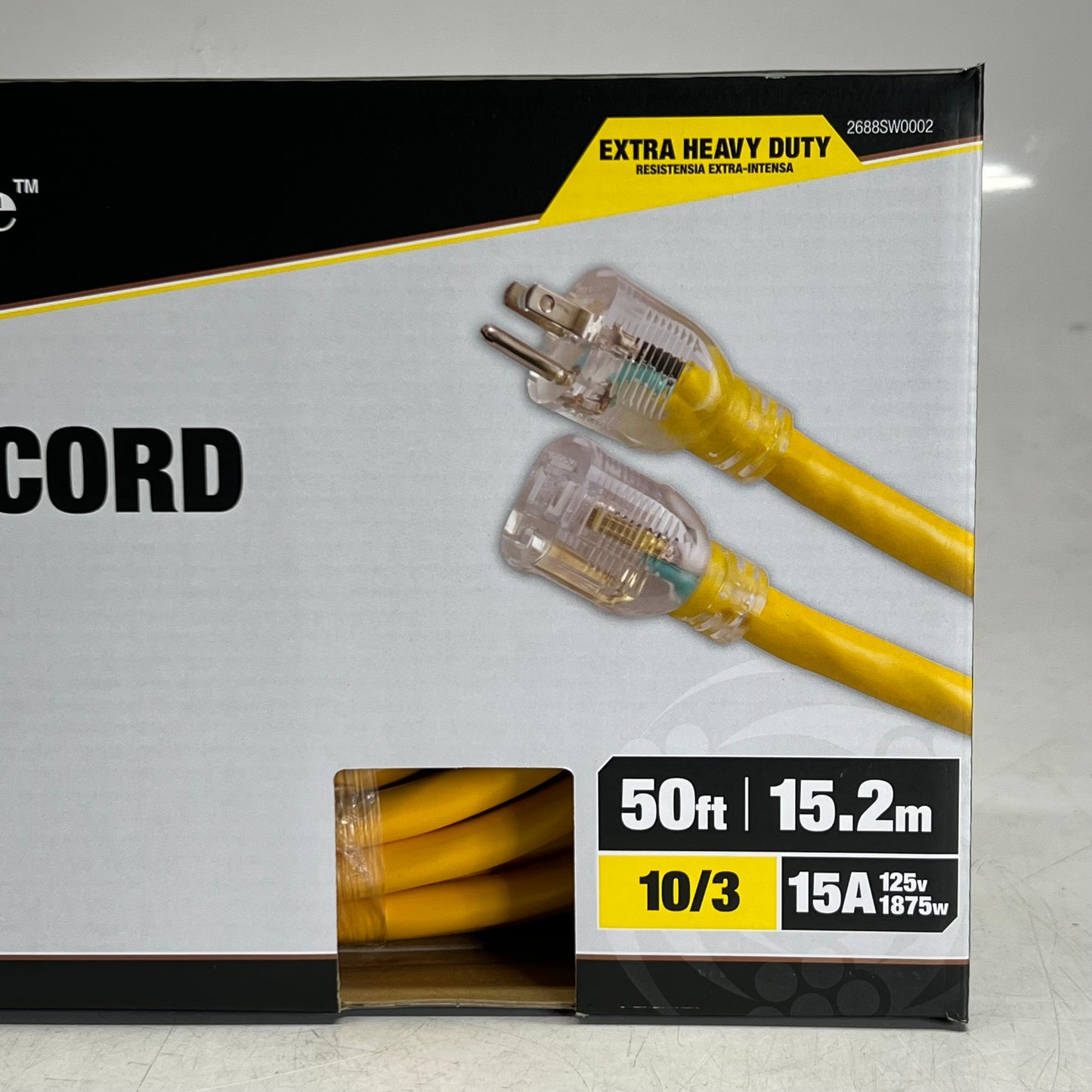 SOUTHWIRE Outdoor Extension Cord With Power Lightindicator 300V/15A Sz 50ft, Yellow 2688SW0002