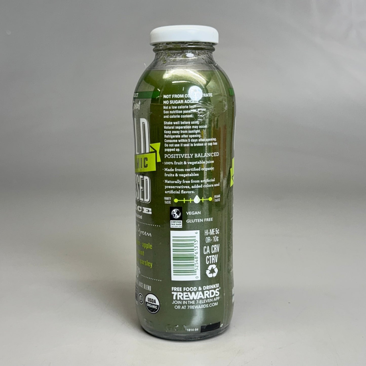 ZA@ 7-SELECT (100 PACK, 14 oz Each) Clean & Green Cold-pressed Organic Juice BB 05/25 D