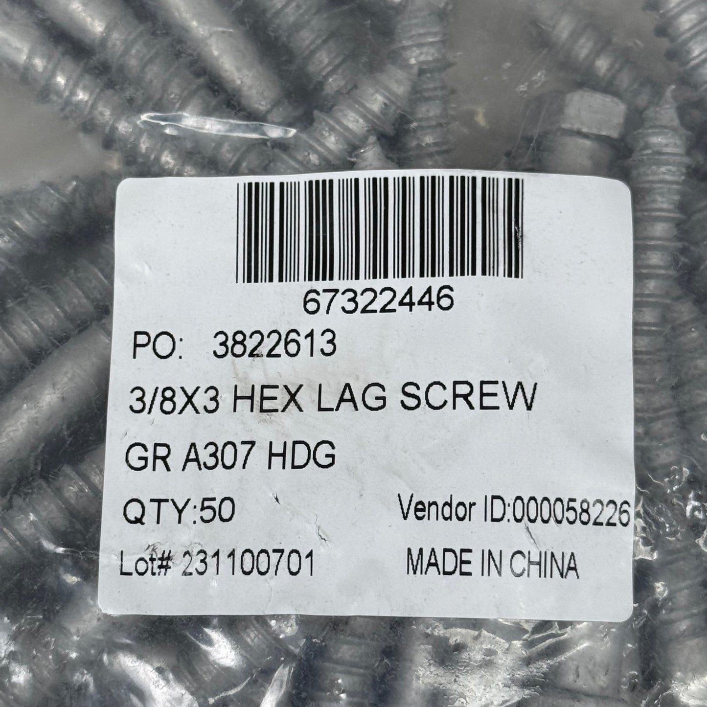 ZA@ UNBRANDED (50 PACK) Hex Lag Screws 3/8 x 3 GR A 307 HDG 3822613