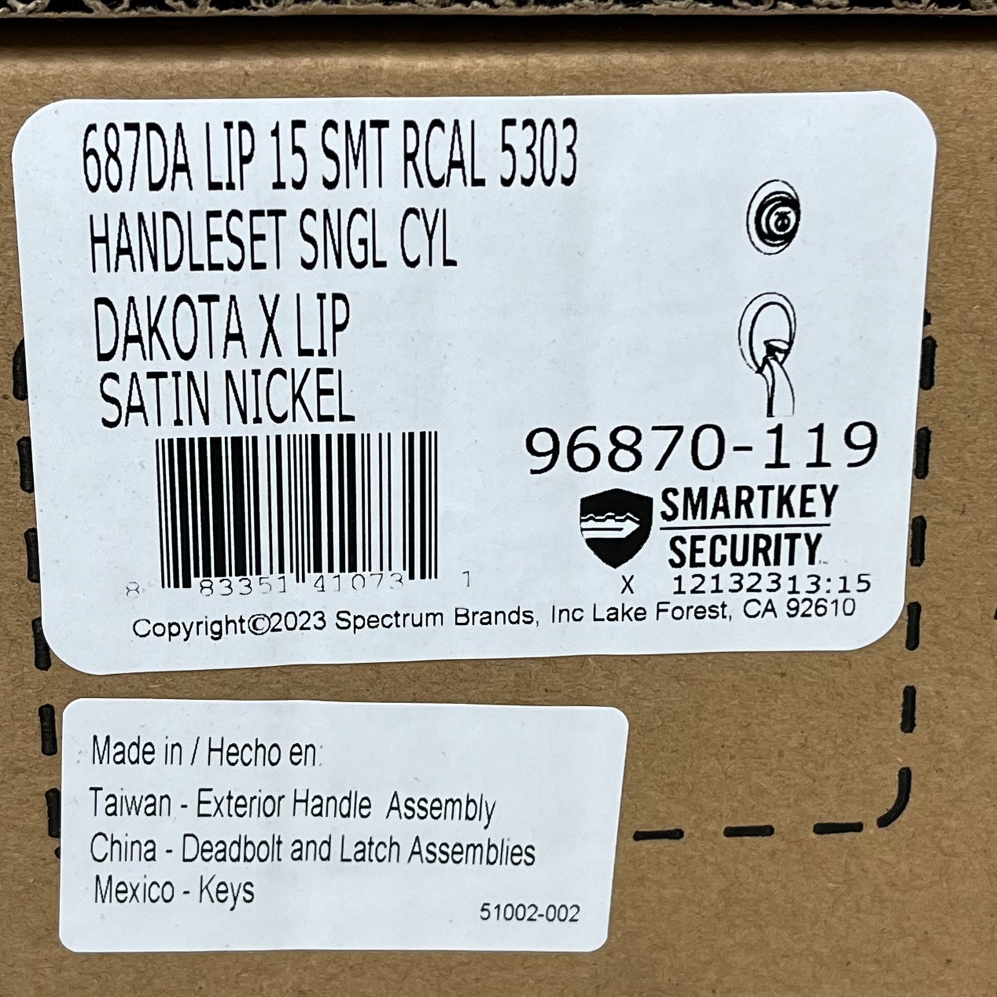 KWIKSET Dakota Exterior Door Handle Deadbolt Keyed One Side Set Satin Nickel 96870-119