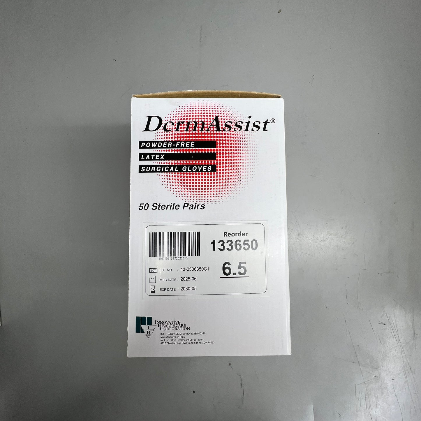 DERMASSIST (50 Sterile Pairs) Powder-free Latex Surgical Gloves 6.5