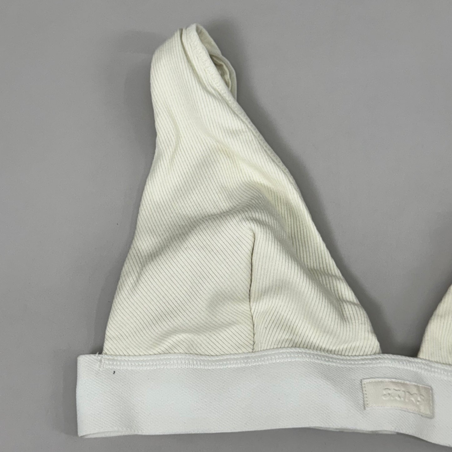 SKIMS Breathable Cotton Rib Triangle Plunge Bralette Womens Sz L Bone BRPLG0037