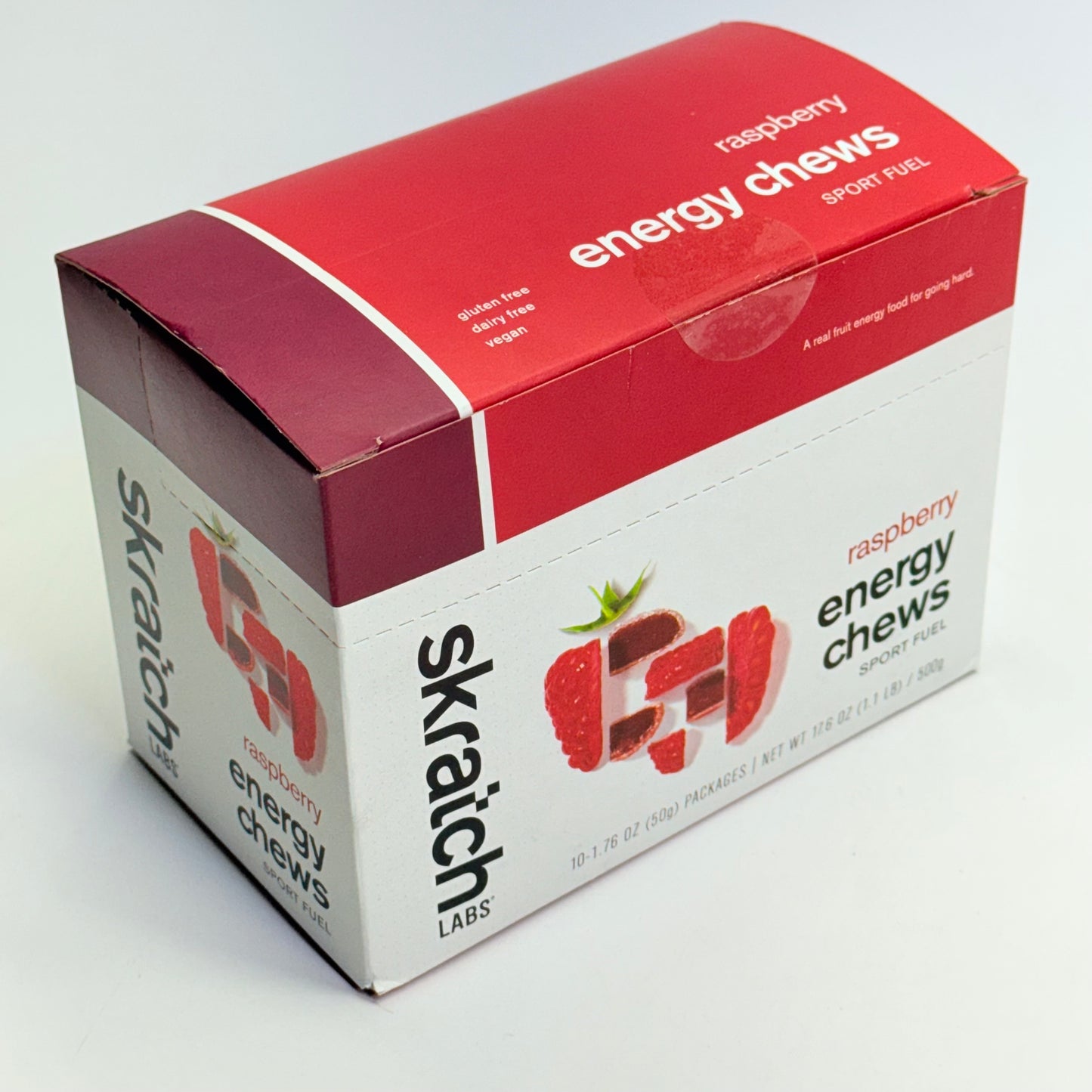 ZA@ SKRATCH (10 PACK) Raspberry Energy Chews 1.76 Oz BB 01/27 (New - Dented Box)