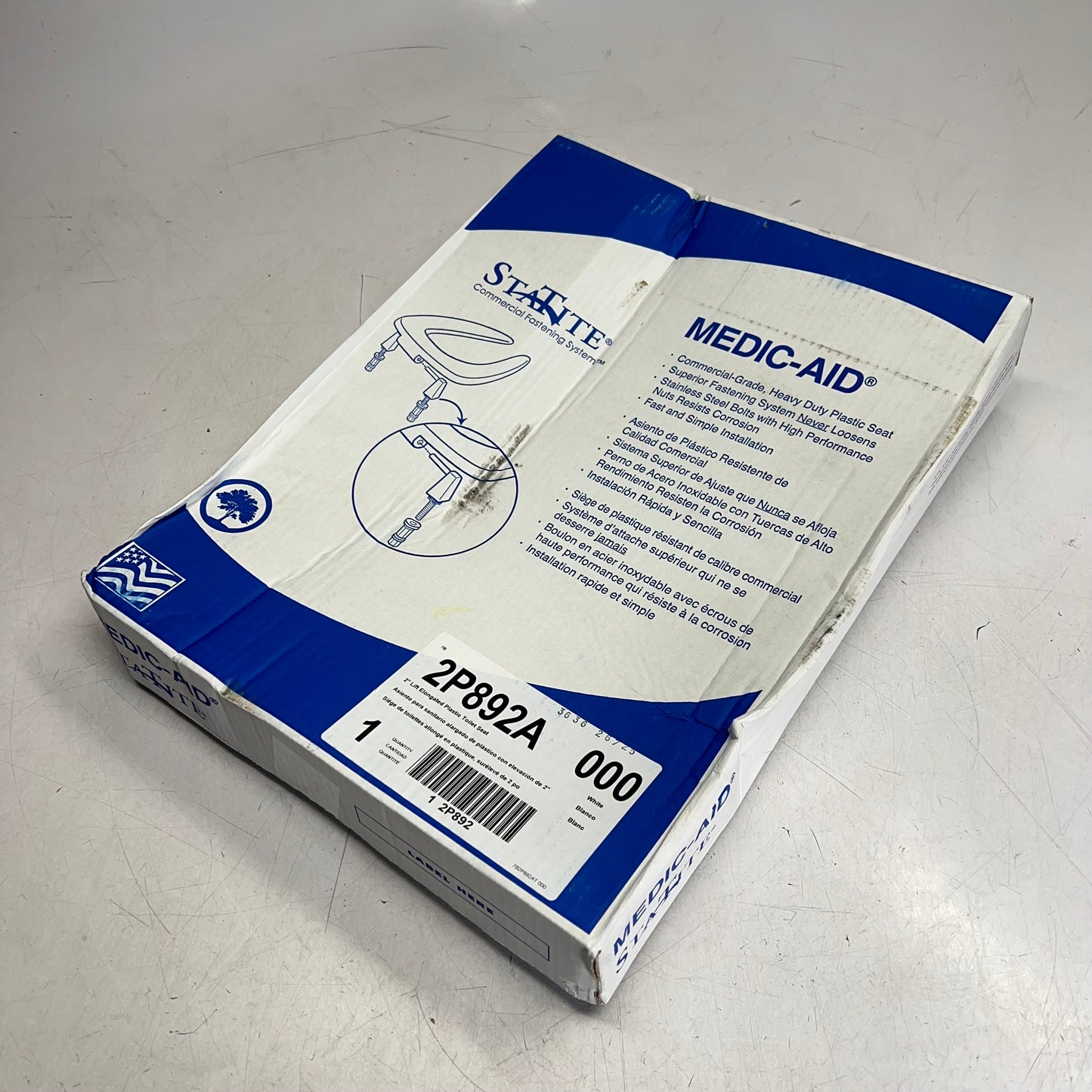 BEMIS Medic-Aid Elongated Toilet Seat Heavy Duty Plastic 2"Lift White 2P892A 000