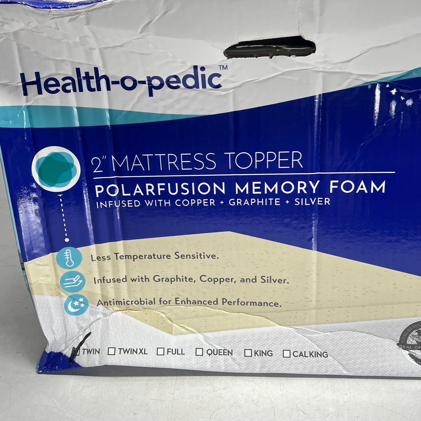 HEALTH-O-PEDIC Pressure Relief Gel Hybrid Memory Foam Mattress Topper Twin Tan