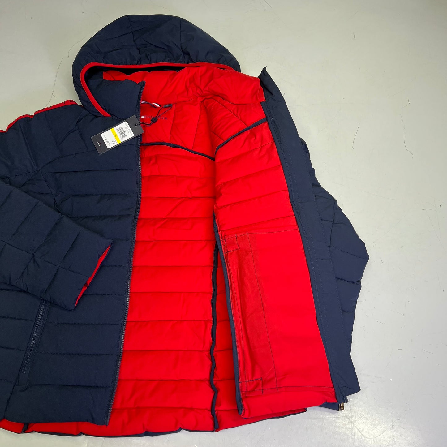 ZA@ TOMMY HILFIGER Lightweight Coat Jacket Women's Sz M Navy Blue/Red J2XJ0834