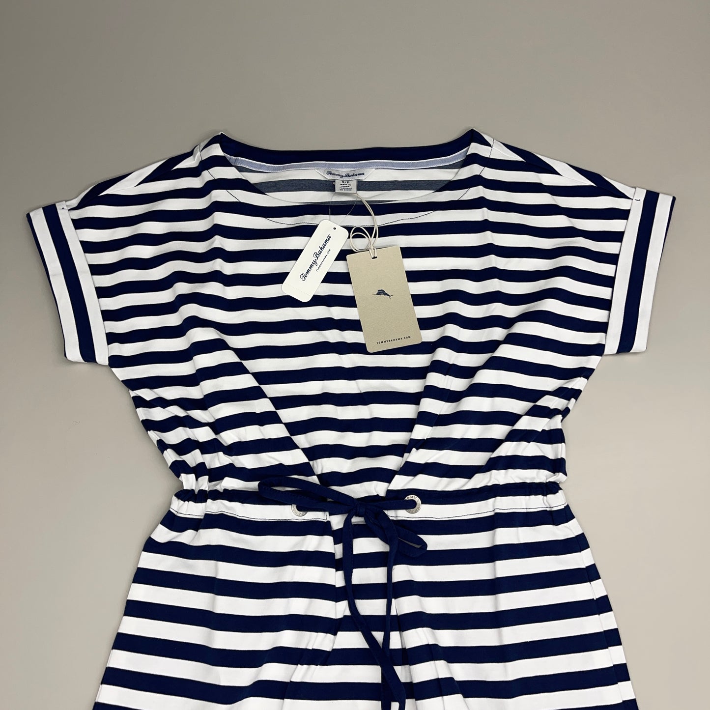 TOMMY BAHAMA Women's Short Sleeve Amira Stripe Short Dress Size S Island Navy (New)