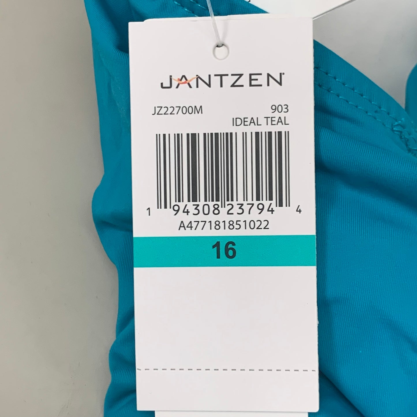 JANTZEN Womens Bathing Suit Solid One Piece Sz-16 Ideal Teal JZ22701M