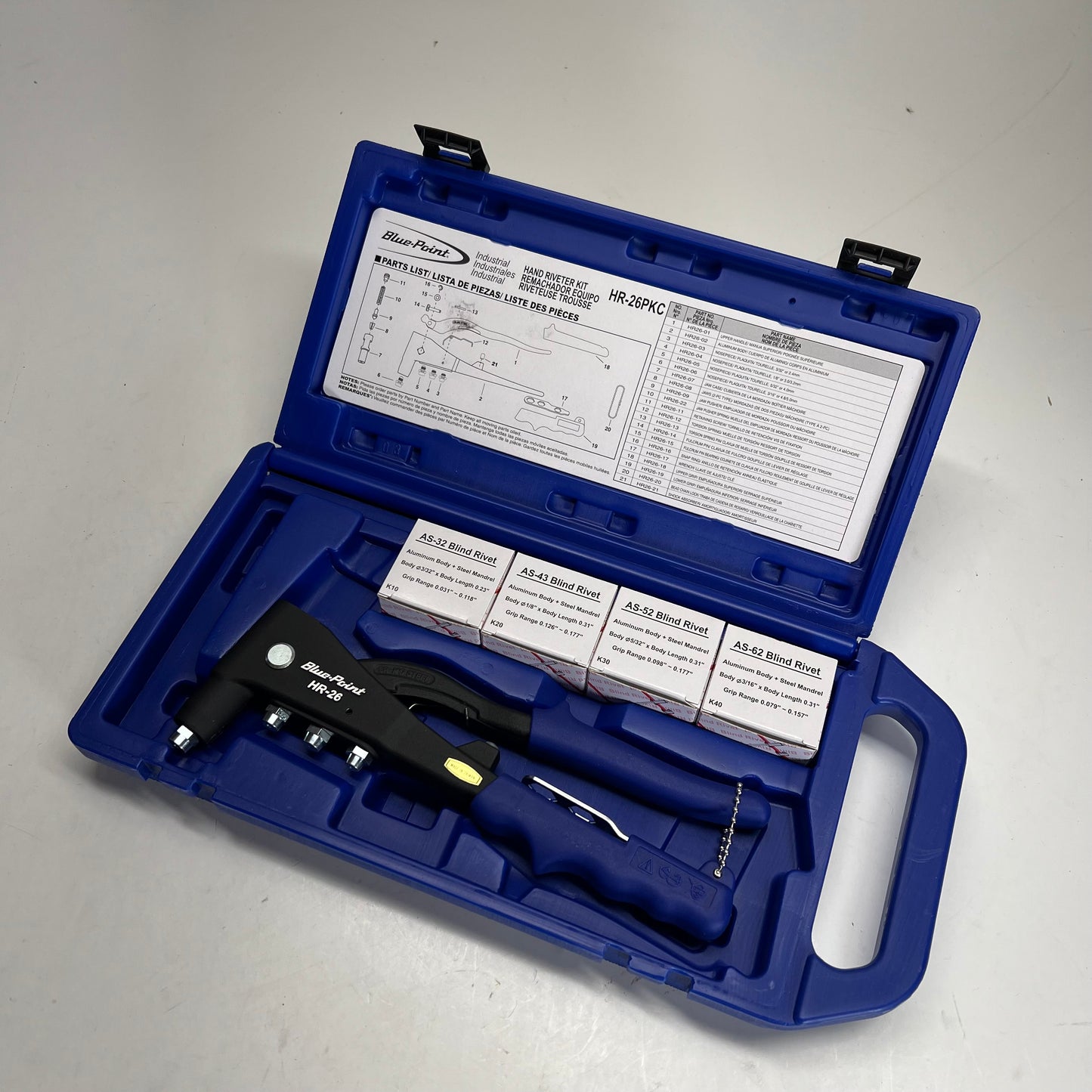 BLUE POINT Industrial Hand Rivet Tool Kit Anti-wear Design Blue HR-26PKC