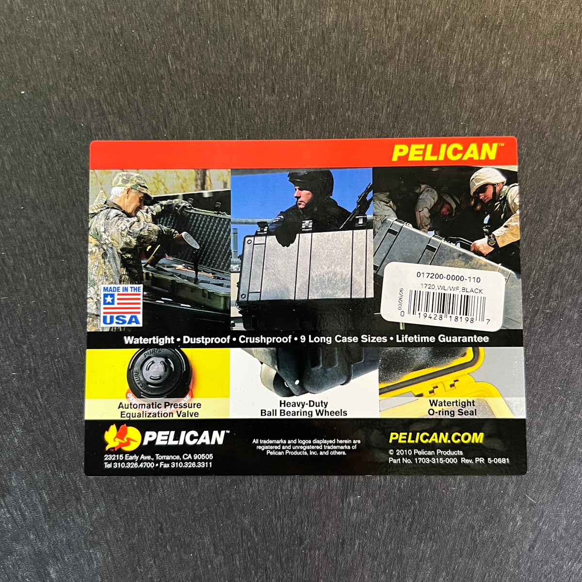 PELICAN 1720 Long Cases 44"L x 14"W Black 017200-0000-110