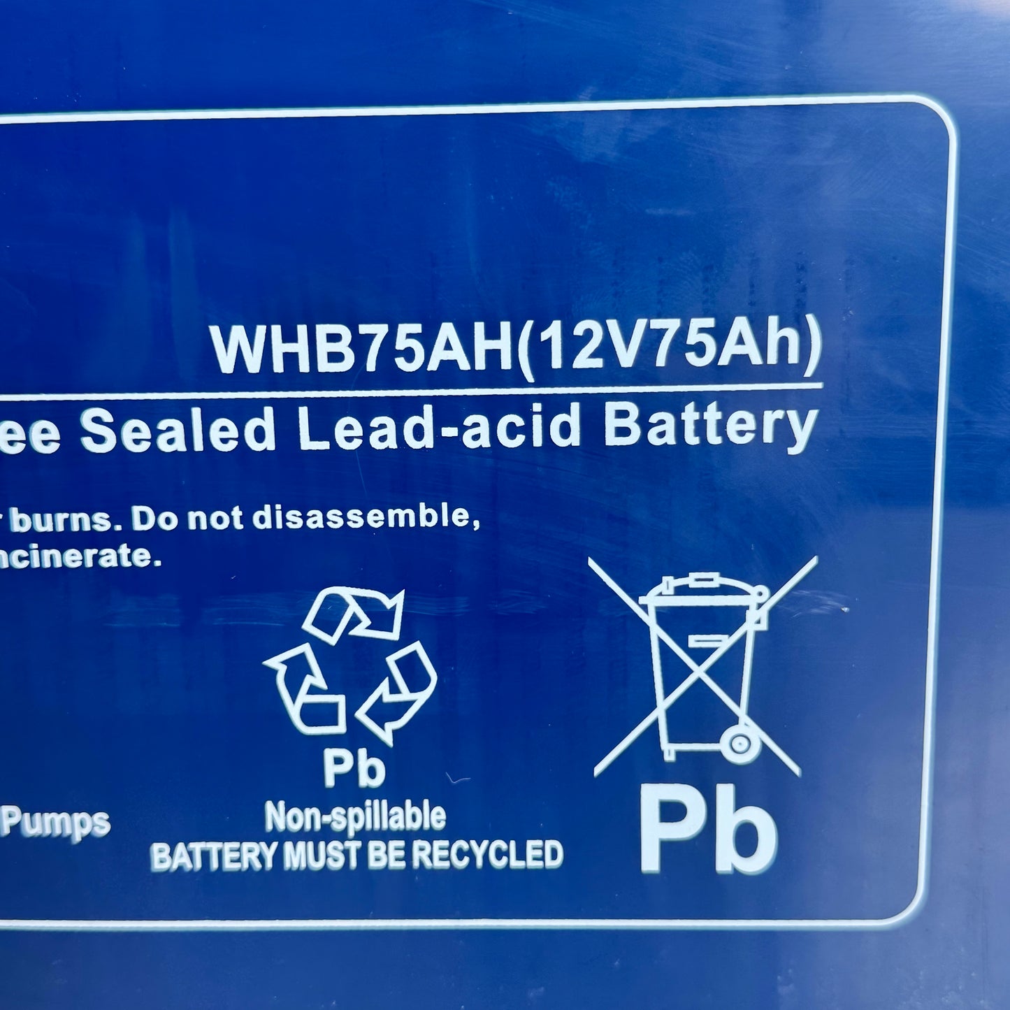 WESTINGHOUSE Battery WHB75AH Size 10”Lx6.5”Wx8”H Blue Used