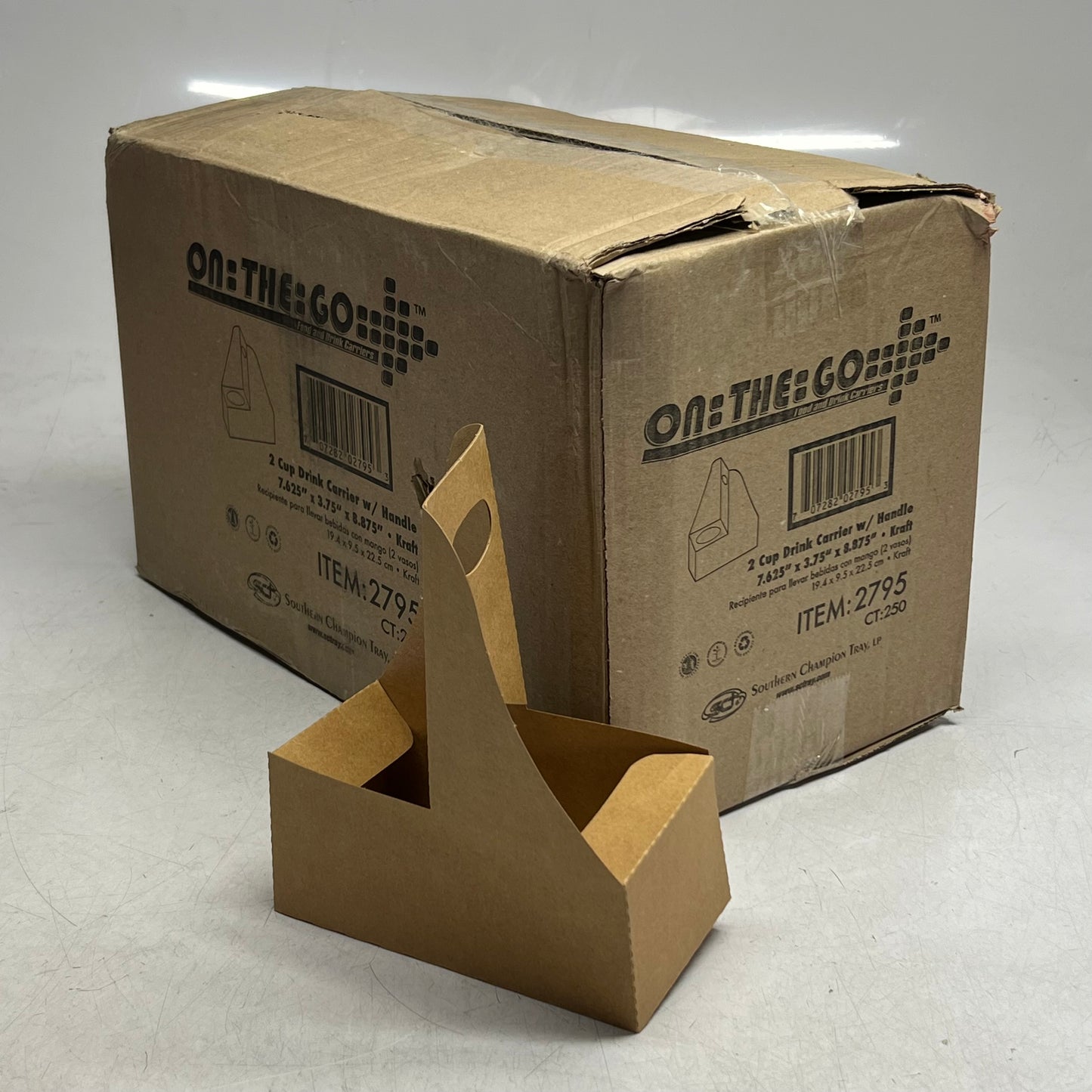 ZA@ ON THE GO (250 Count) Recyclable 2 Drink Carrier w/ Handle Holds up to 20oz 2795 A